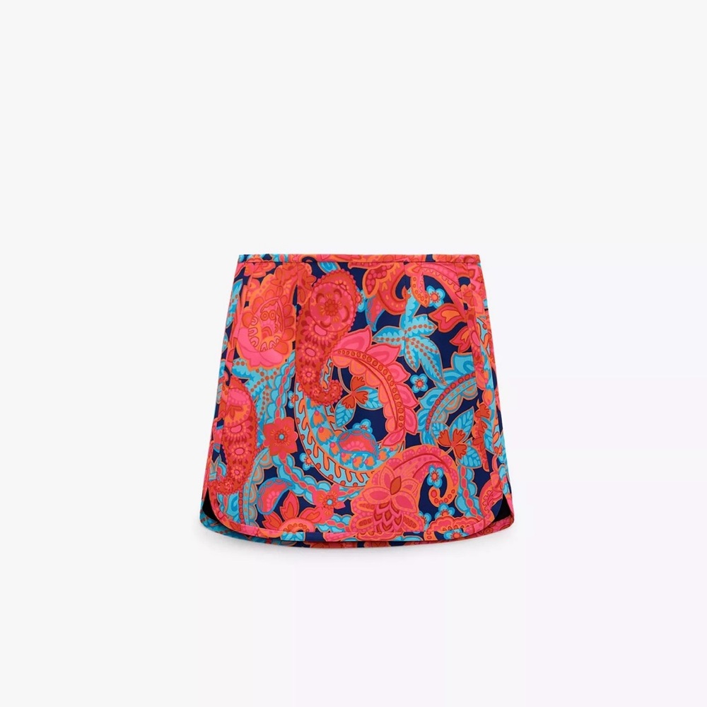 Zara Vibrant Paisley Pattern Mini Skirt, Size XS, NWT